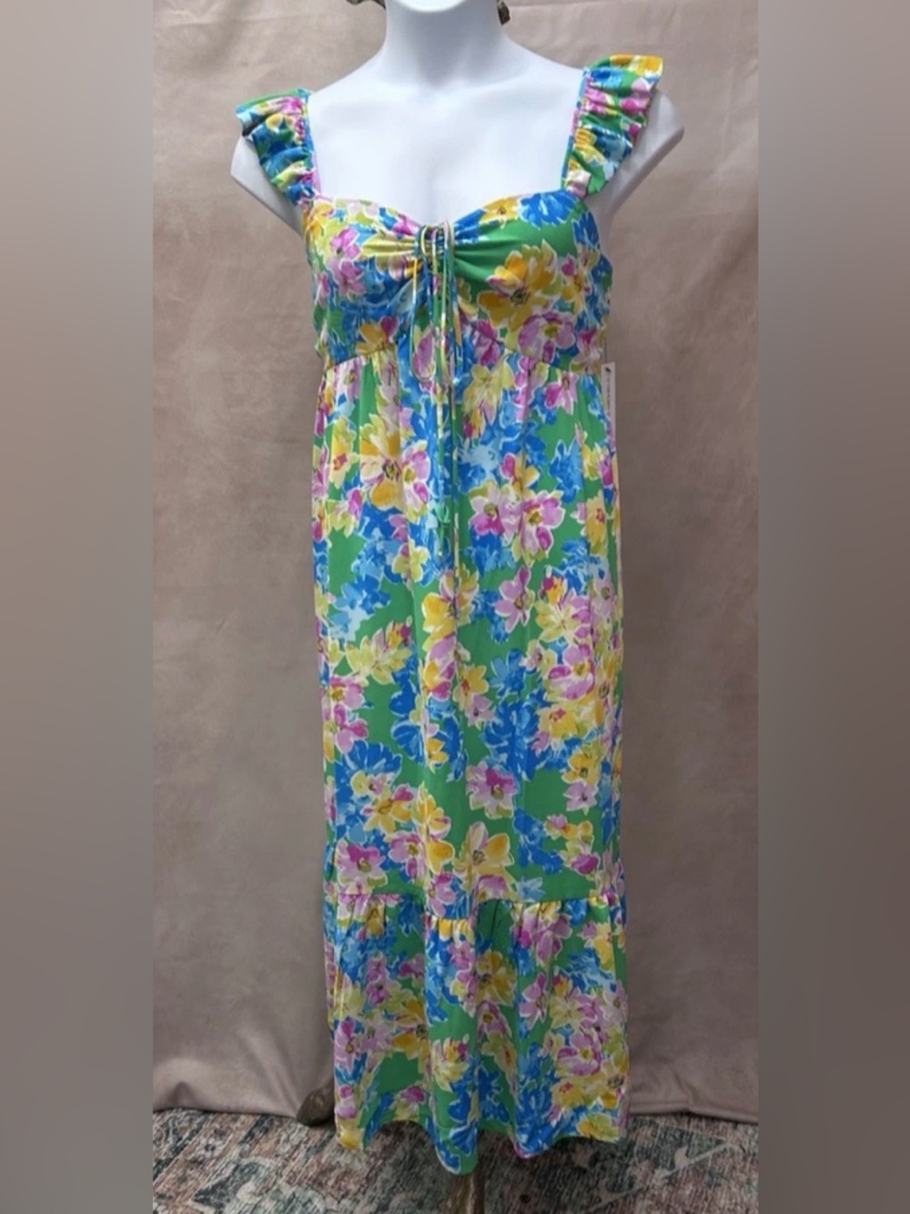 NWT Emma & Michelle Colorful Floral Ruffle Maxi Dress Size L